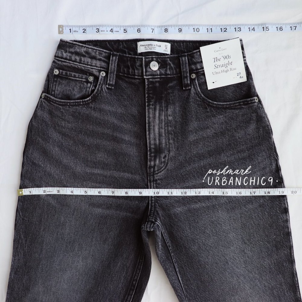 NWT ABERCROMBIE Curve Love 90s High Rise Straight Jean Gray Side Slit size 27 - Picture 7 of 14